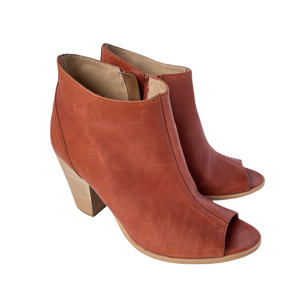 Alex + Alex Peep Toe Rust Leather Booties Women Size EU39/9